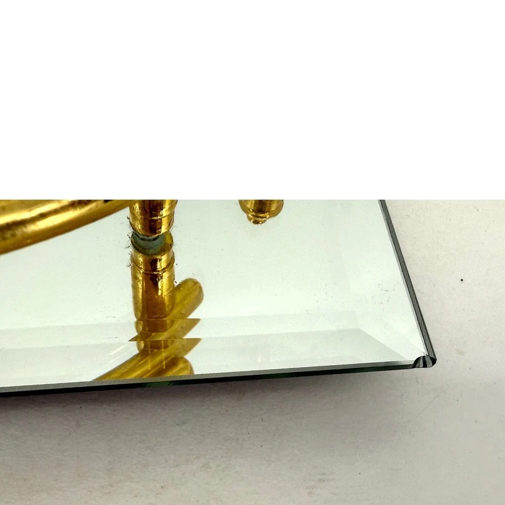 Hollywood Regency Beveled Vanity Mirror Gold Trim Accent Vintage Glam Decor Tray